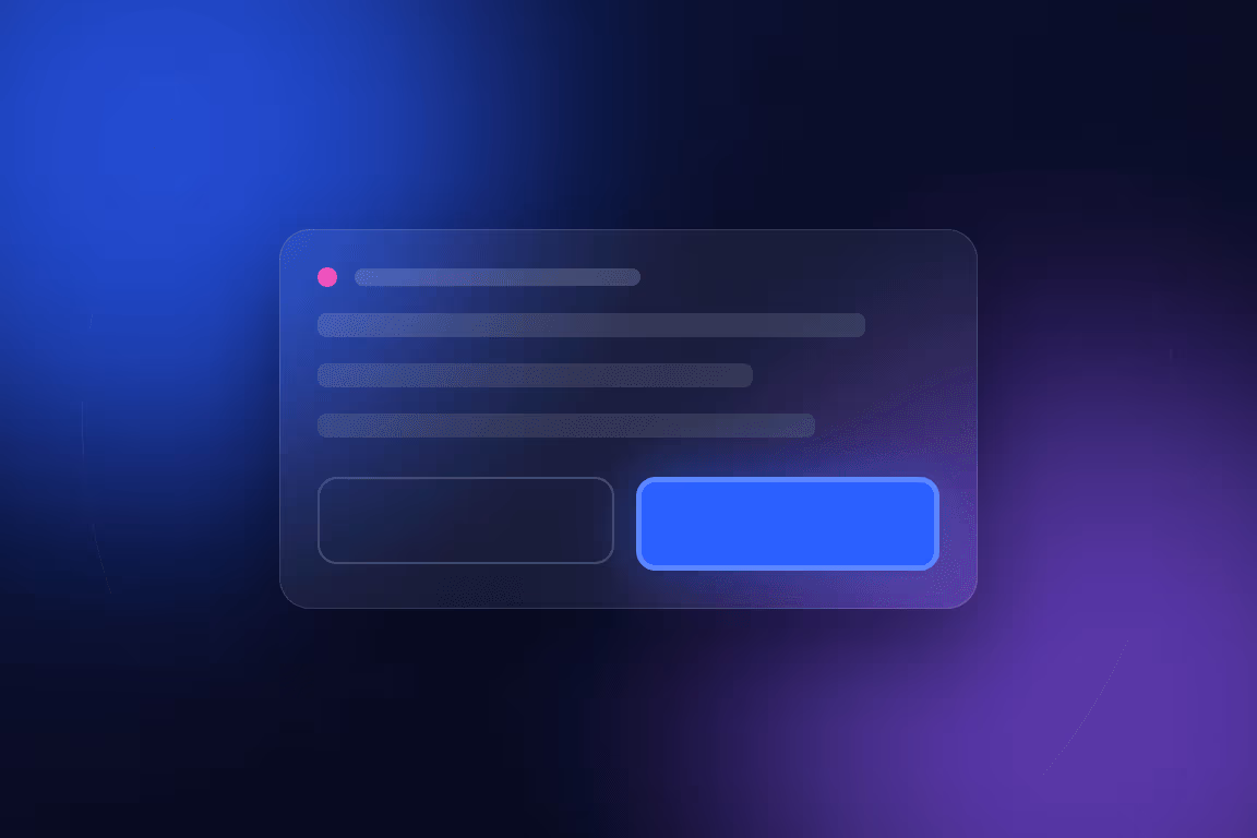 Illustration of an approval card with a summary and two buttons, approve highlighted in blue.