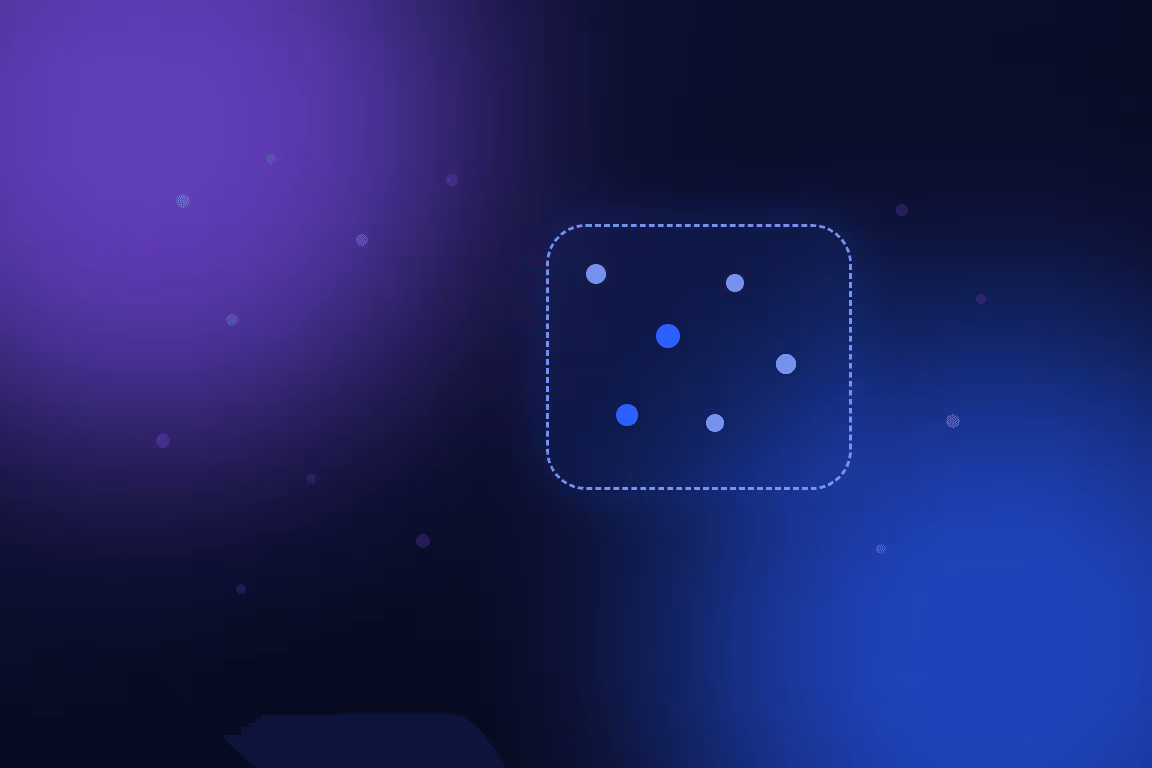 Illustration of a dashed selection box capturing a group of dots from a wider scattered field.